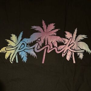 NWT PINK Victoria's Secret Women’s Tee - Black with Pastel Palm Design